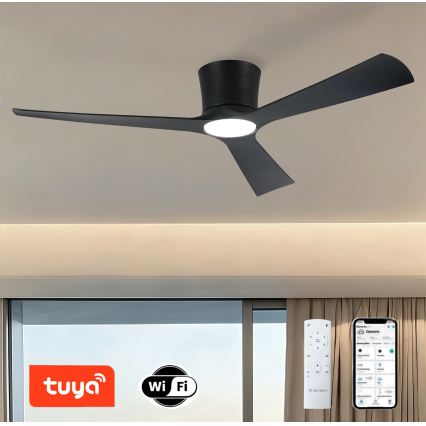 ZEVENTI - Ventilatore da soffitto con luce LED dimmerabile AUREX LED/24W/230V 3000/4000/6000K Wi-Fi Tuya nero + telecomando