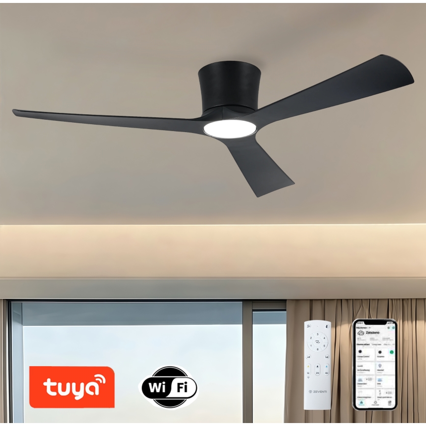 ZEVENTI - Ventilatore da soffitto con luce LED dimmerabile AUREX LED/24W/230V 3000/4000/6000K Wi-Fi Tuya nero + telecomando