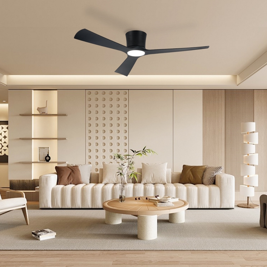 ZEVENTI - Ventilatore da soffitto con luce LED dimmerabile AUREX LED/24W/230V 3000/4000/6000K Wi-Fi Tuya nero + telecomando