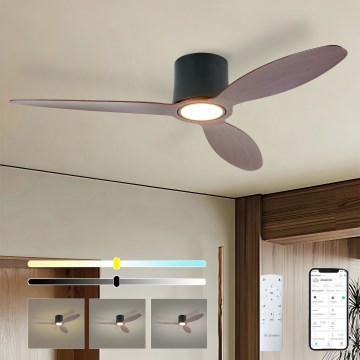 ZEVENTI - Ventilatore da soffitto con luce LED dimmerabile VENTORA LED/24W/230V 3000/4000/6000K Wi-Fi Tuya nero/noce + telecomando