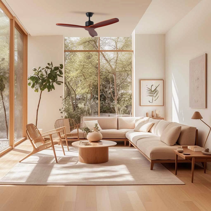 ZEVENTI - Ventilatore da soffitto CUENCA Wi-Fi Tuya nero/rovere + telecomando