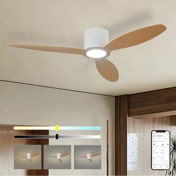 ZEVENTI - Ventilatore da soffitto dimmerabile VENTORA LED/24W/230V 3000/4000/6000K Wi-Fi Tuya bianco/rovere + telecomando