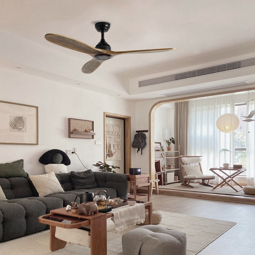 ZEVENTI - Ventilatore da soffitto LAURIA Wi-Fi Tuya nero/quercia + telecomando