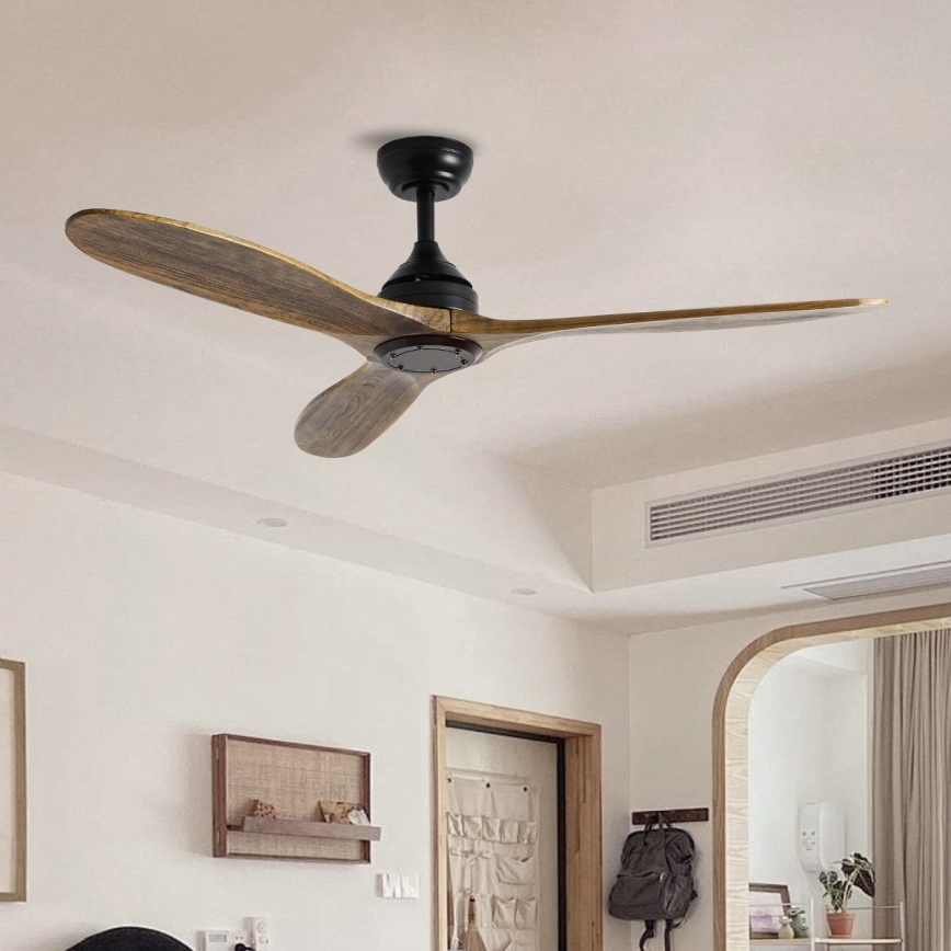 ZEVENTI - Ventilatore da soffitto LAURIA Wi-Fi Tuya nero/rovere + telecomando