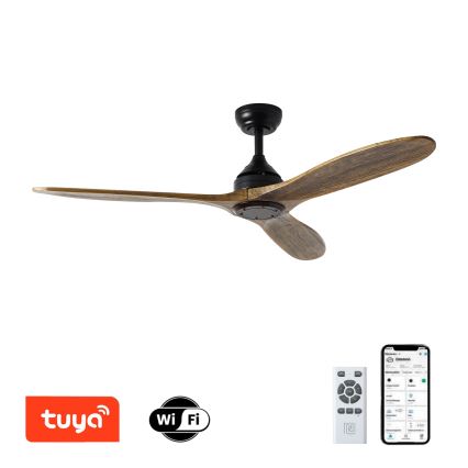 ZEVENTI - Ventilatore da soffitto LAURIA Wi-Fi Tuya nero/rovere + telecomando