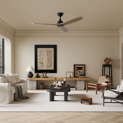 ZEVENTI - Ventilatore da soffitto LAURIA Wi-Fi Tuya nero/rovere + telecomando