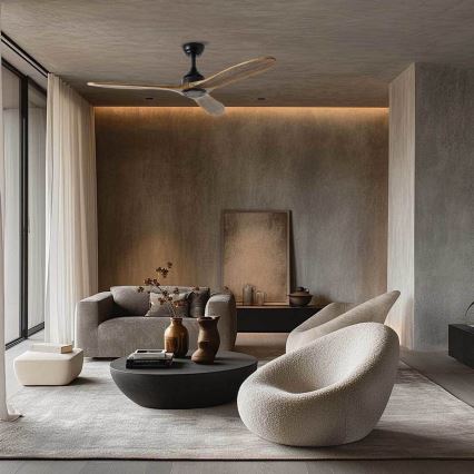 ZEVENTI - Ventilatore da soffitto LAURIA Wi-Fi Tuya nero/rovere + telecomando