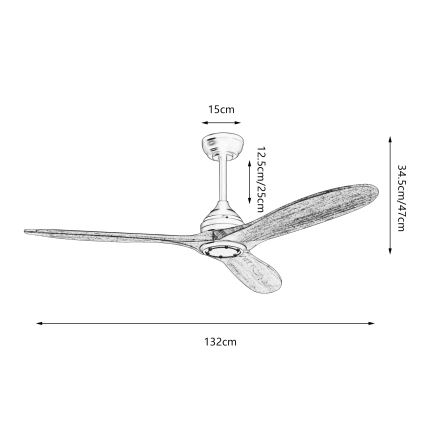 ZEVENTI - Ventilatore da soffitto LAURIA Wi-Fi Tuya nero/rovere + telecomando