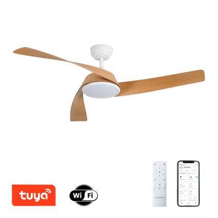 ZEVENTI - Ventilatore da soffitto dimmerabile a LED AERYS LED/24W/230V 3000/4000/6000K Wi-Fi Tuya bianco/rovere + telecomando