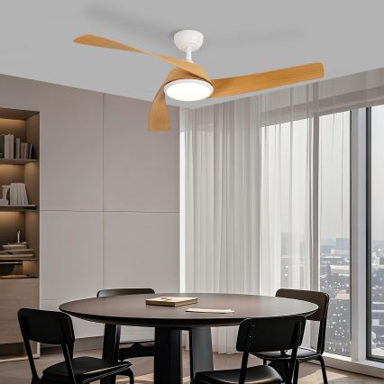ZEVENTI - Ventilatore da soffitto dimmerabile a LED AERYS LED/24W/230V 3000/4000/6000K Wi-Fi Tuya bianco/rovere + telecomando