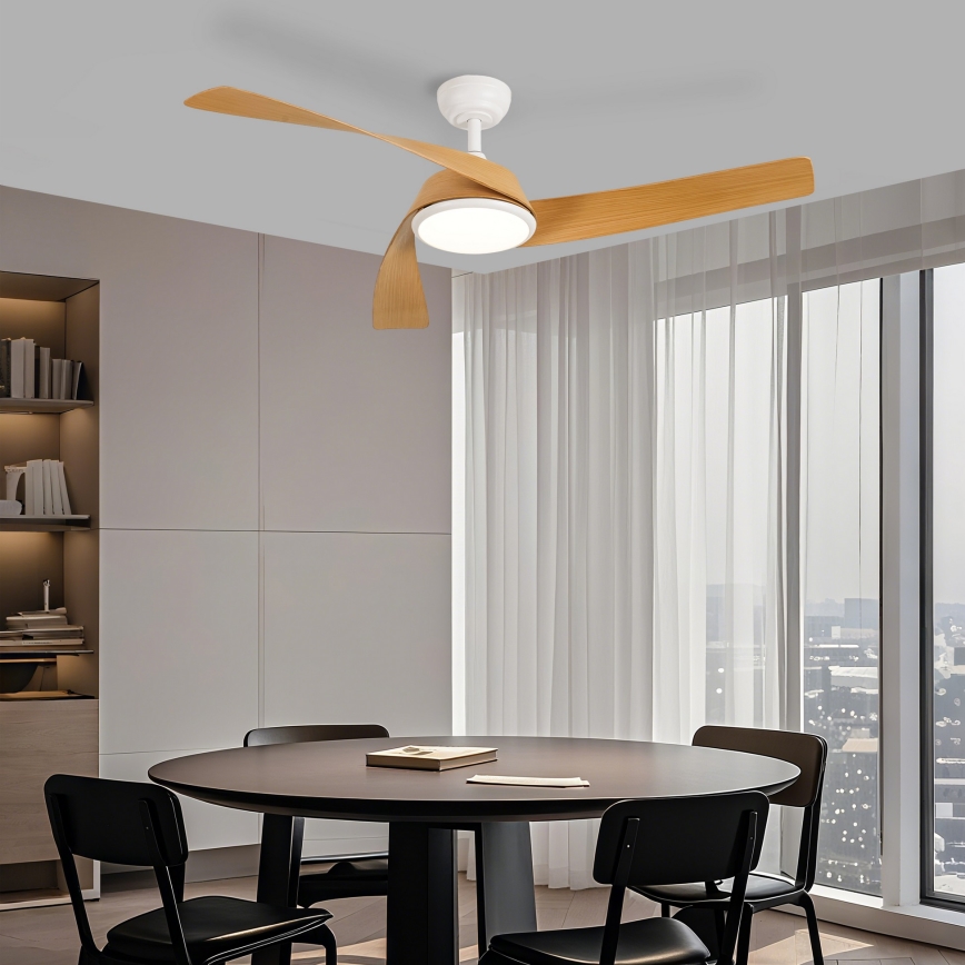 ZEVENTI - Ventilatore da soffitto dimmerabile a LED AERYS LED/24W/230V 3000/4000/6000K Wi-Fi Tuya bianco/rovere + telecomando