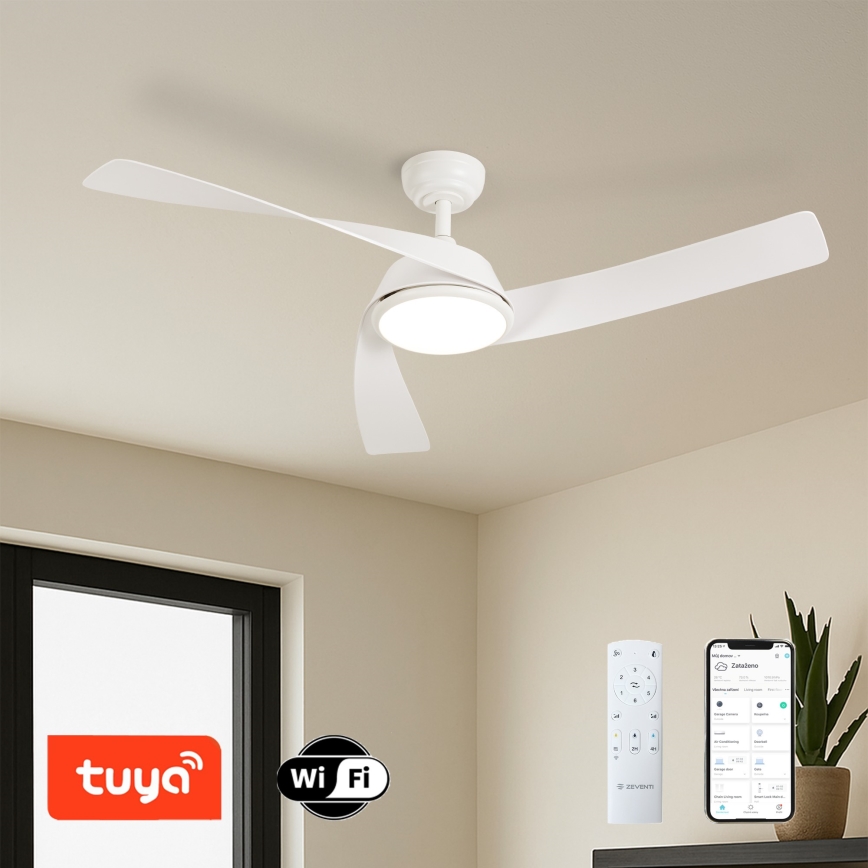 ZEVENTI - Ventilatore da soffitto a LED dimmerabile AERYS LED/24W/230V 3000/4000/6000K Wi-Fi Tuya bianco + telecomando