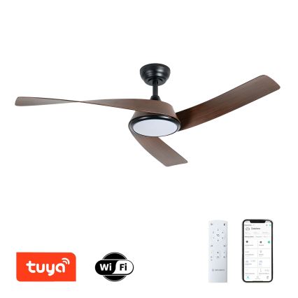 ZEVENTI - Ventilatore da soffitto dimmerabile a LED AERYS LED/24W/230V 3000/4000/6000K Wi-Fi Tuya nero/noce + telecomando