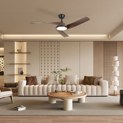 ZEVENTI - Ventilatore da soffitto dimmerabile a LED AERYS LED/24W/230V 3000/4000/6000K Wi-Fi Tuya nero/noce + telecomando