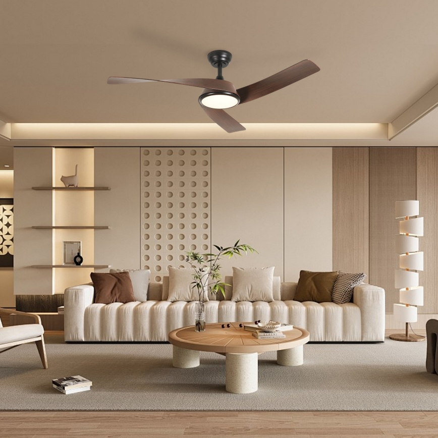 ZEVENTI - Ventilatore da soffitto dimmerabile a LED AERYS LED/24W/230V 3000/4000/6000K Wi-Fi Tuya nero/noce + telecomando