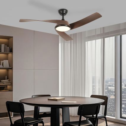 ZEVENTI - Ventilatore da soffitto dimmerabile a LED AERYS LED/24W/230V 3000/4000/6000K Wi-Fi Tuya nero/noce + telecomando