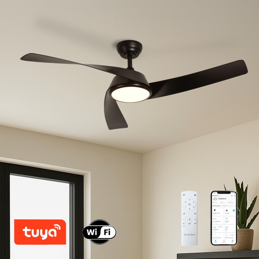 ZEVENTI - AERYS Ventilatore da soffitto dimmerabile a LED 24W/230V 3000/4000/6000K Wi-Fi Tuya nero + telecomando