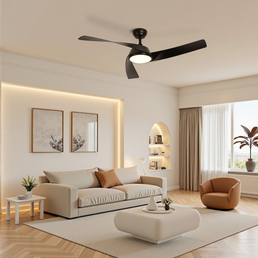 ZEVENTI - AERYS Ventilatore da soffitto dimmerabile a LED 24W/230V 3000/4000/6000K Wi-Fi Tuya nero + telecomando