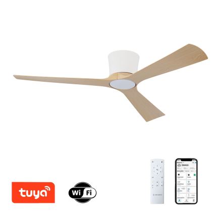 ZEVENTI - Ventilatore da soffitto dimmerabile a LED AUREX LED/24W/230V 3000/4000/6000K Wi-Fi Tuya bianco/rovere + telecomando