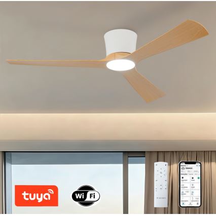 ZEVENTI - Ventilatore da soffitto dimmerabile a LED AUREX LED/24W/230V 3000/4000/6000K Wi-Fi Tuya bianco/rovere + telecomando