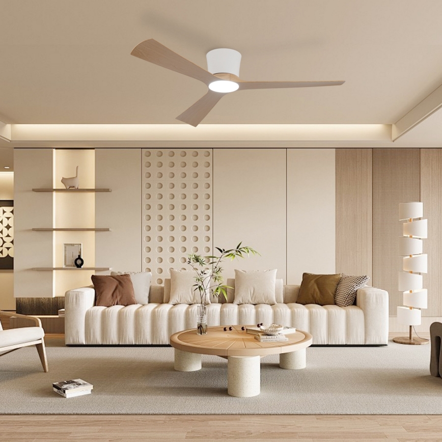 ZEVENTI - Ventilatore da soffitto dimmerabile a LED AUREX LED/24W/230V 3000/4000/6000K Wi-Fi Tuya bianco/rovere + telecomando