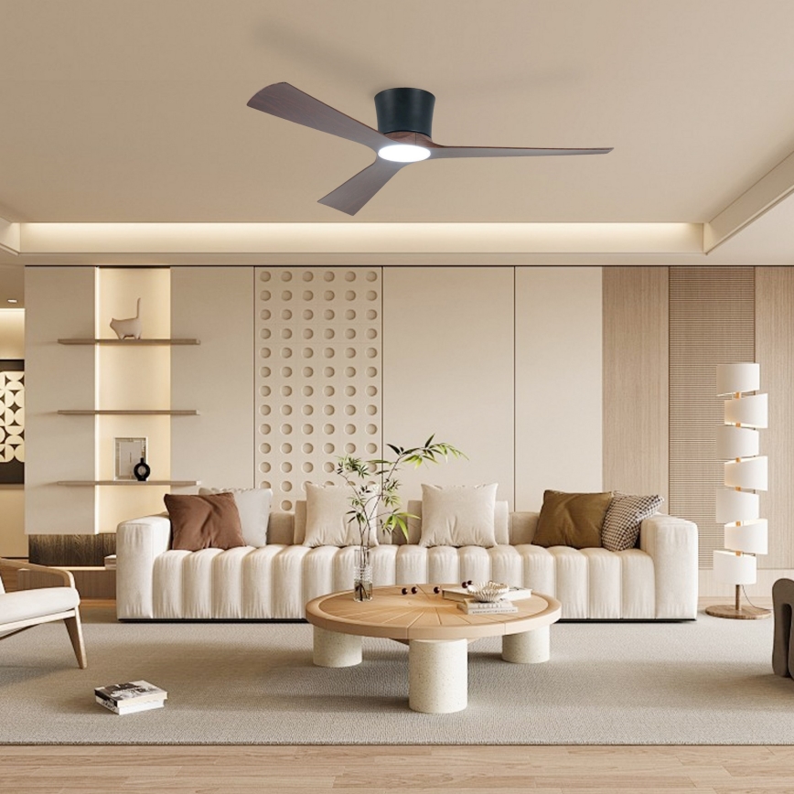 ZEVENTI - Ventilatore da soffitto LED dimmerabile AUREX LED/24W/230V 3000/4000/6000K Wi-Fi Tuya nero/noce + telecomando