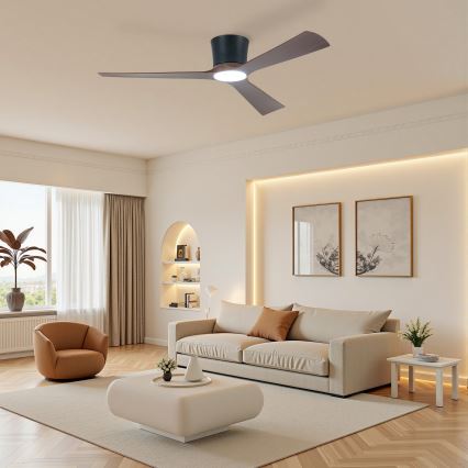 ZEVENTI - Ventilatore da soffitto LED dimmerabile AUREX LED/24W/230V 3000/4000/6000K Wi-Fi Tuya nero/noce + telecomando