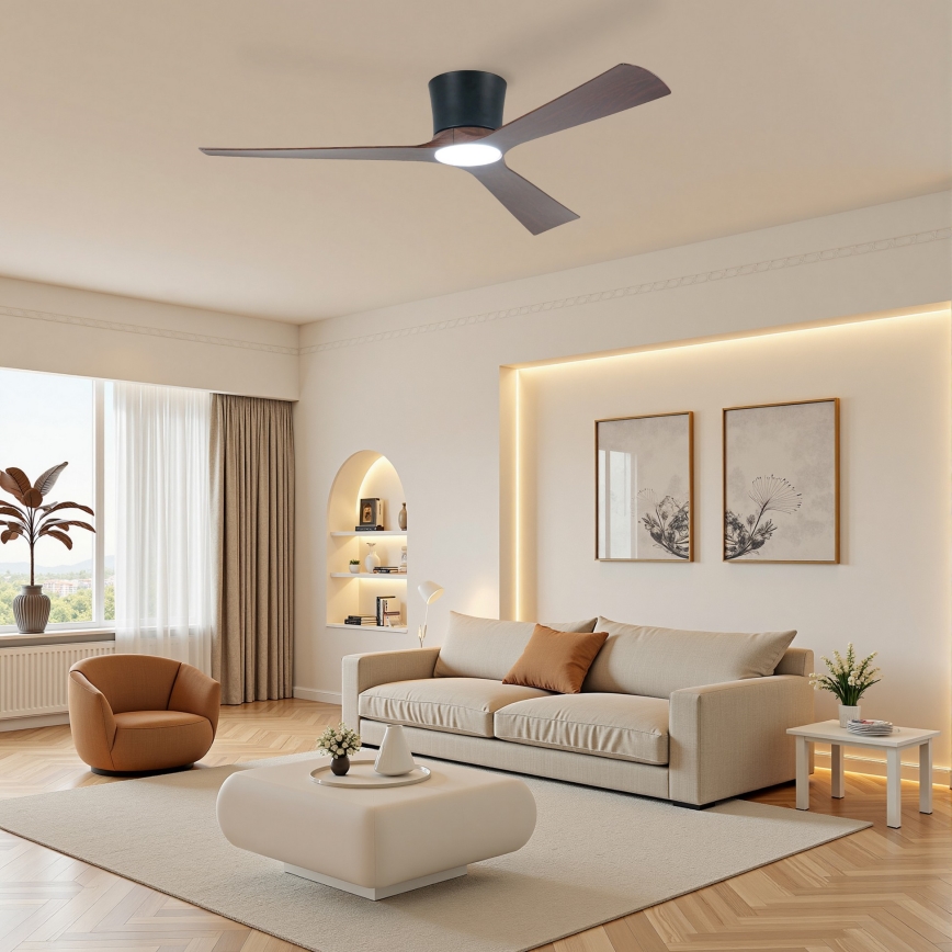 ZEVENTI - Ventilatore da soffitto LED dimmerabile AUREX LED/24W/230V 3000/4000/6000K Wi-Fi Tuya nero/noce + telecomando