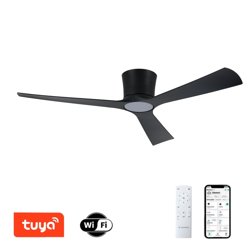 ZEVENTI - Ventilatore da soffitto LED dimmerabile AUREX LED/24W/230V 3000/4000/6000K Wi-Fi Tuya nero + telecomando