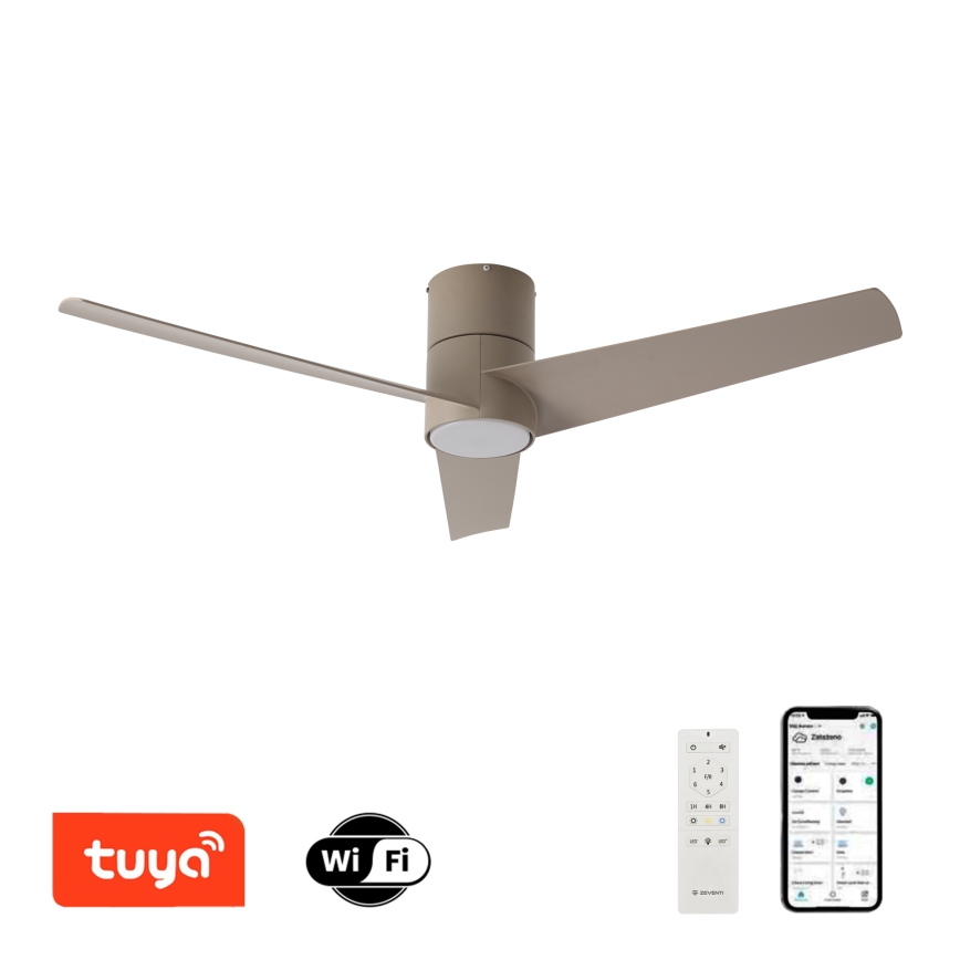 ZEVENTI - Ventilatore da soffitto LED BARROSA LED/18W/230V 3000/4000/6000K Wi-Fi Tuya beige + telecomando