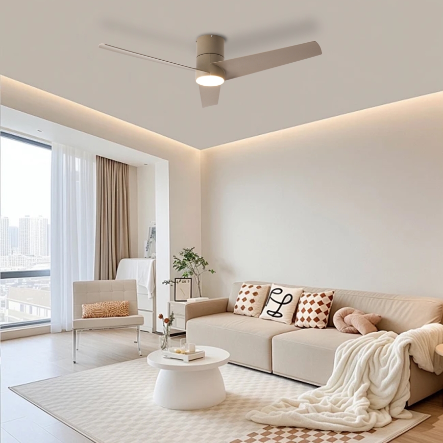 ZEVENTI - Ventilatore da soffitto LED BARROSA LED/18W/230V 3000/4000/6000K Wi-Fi Tuya beige + telecomando
