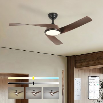 ZEVENTI - Ventilatore da soffitto LED dimmerabile AERYS LED/24W/230V 3000/4000/6000K Wi-Fi Tuya nero/noce + telecomando
