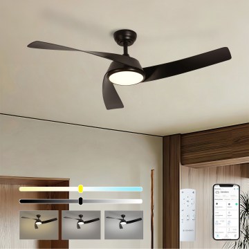 ZEVENTI - Ventilatore da soffitto LED dimmerabile AERYS LED/24W/230V 3000/4000/6000K Wi-Fi Tuya nero + telecomando