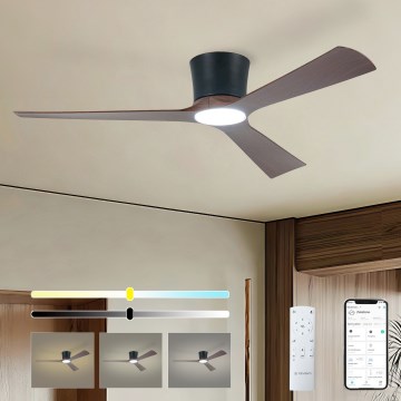 ZEVENTI - Ventilatore da soffitto LED dimmerabile AUREX LED/24W/230V 3000/4000/6000K Wi-Fi Tuya nero/noce + telecomando