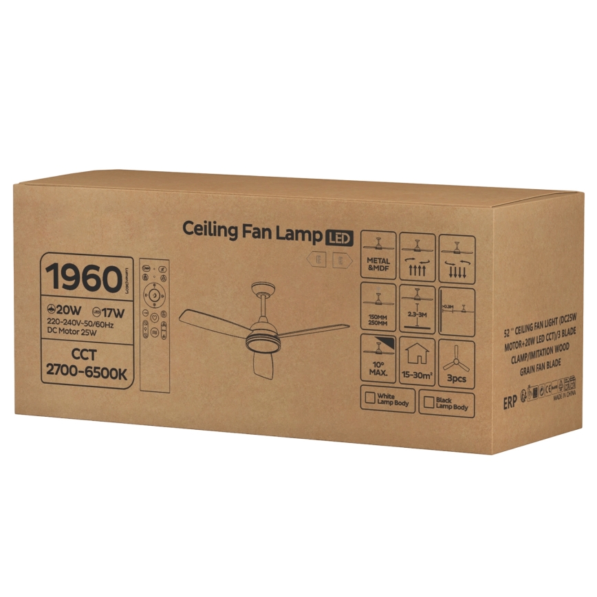 ZEVENTI - Ventilatore da soffitto dimmerabile LED/20W/230V 2700-6500K 132 cm marrone + telecomando