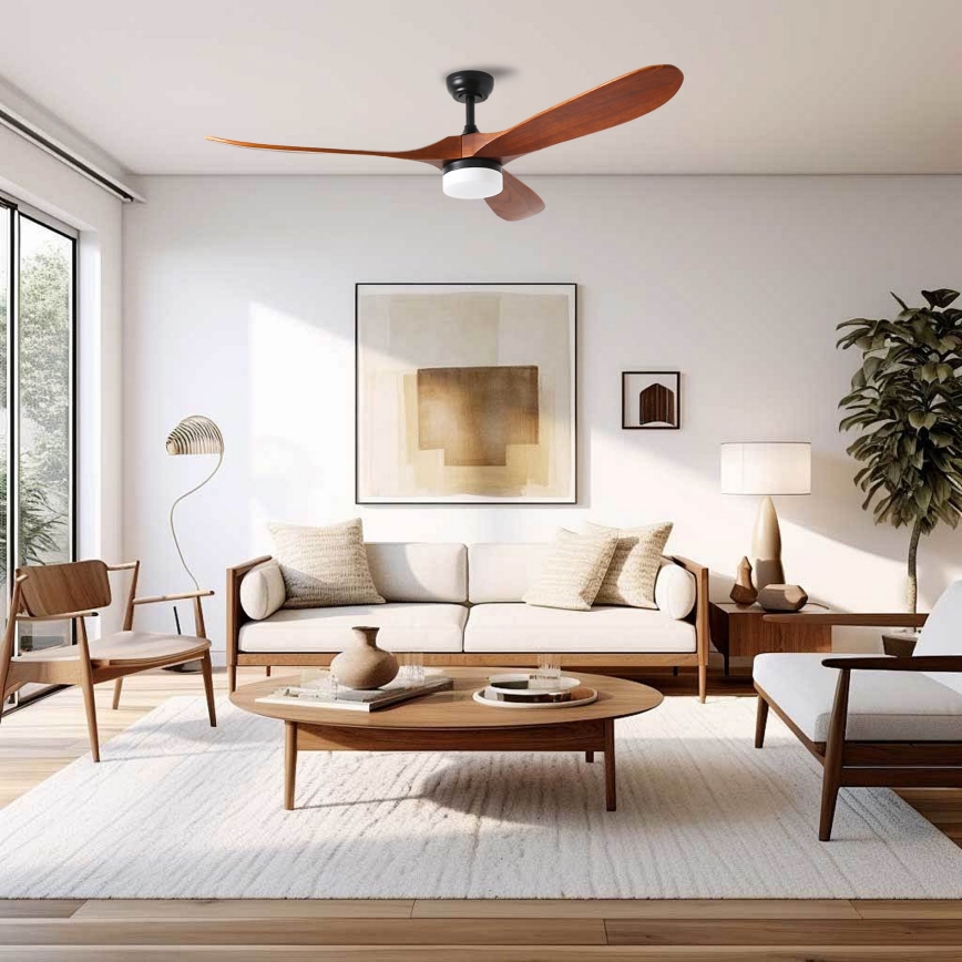 ZEVENTI - ventilatore da soffitto LED GINOSA LED/18W/230V 3000/4000/6000K Wi-Fi Tuya nero/rovere + telecomando