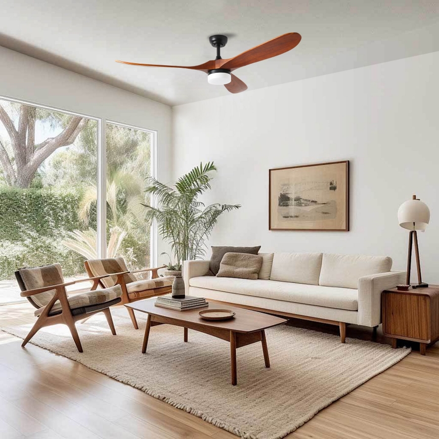 ZEVENTI - ventilatore da soffitto LED GINOSA LED/18W/230V 3000/4000/6000K Wi-Fi Tuya nero/rovere + telecomando