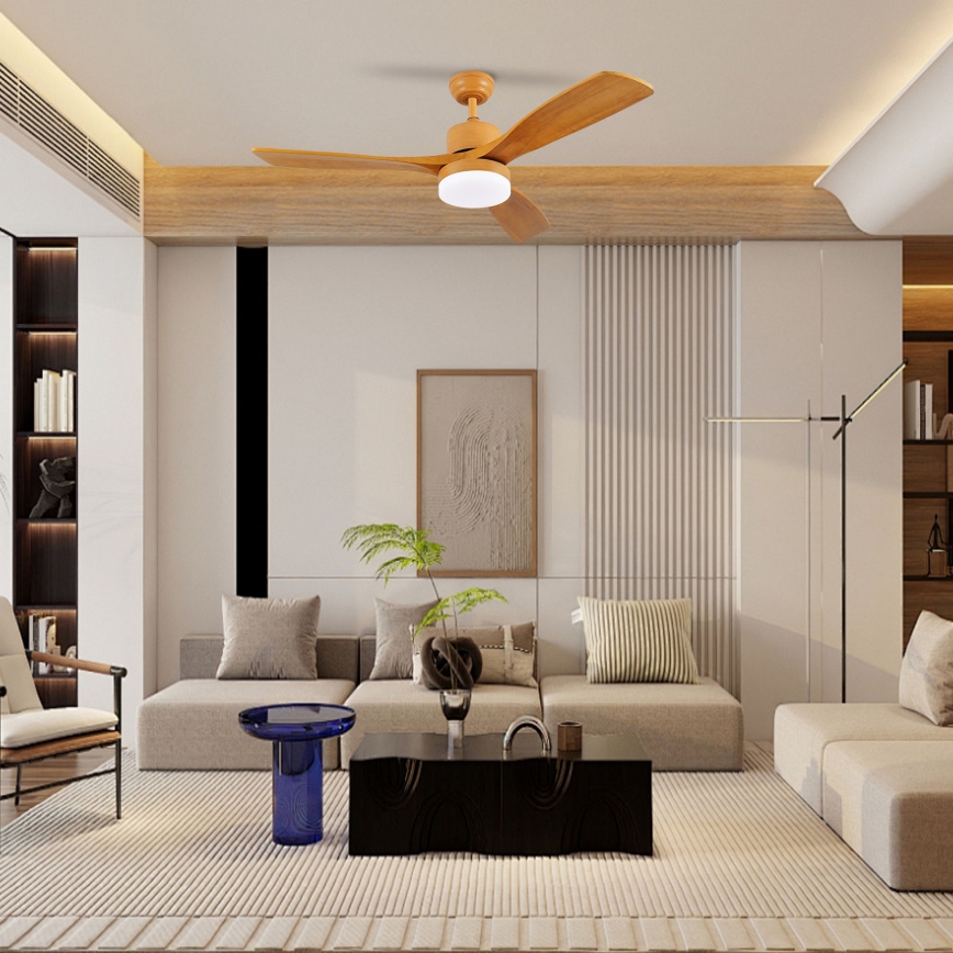 ZEVENTI - Ventilatore da soffitto LED MARE, 24W/230V, 3000/4000/6000K, Wi‑Fi Tuya, rovere, con telecomando