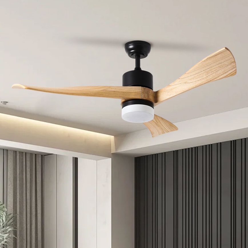 ZEVENTI - Ventilatore da soffitto LED NATURITO LED/18W/230V 3000/4000/6000K Wi-Fi Tuya nero/rovere + telecomando