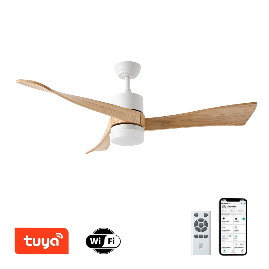 ZEVENTI - Ventilatore da soffitto LED NATURITO LED/18W/230V 3000/4000/6000K Wi-Fi Tuya bianco/rovere + telecomando