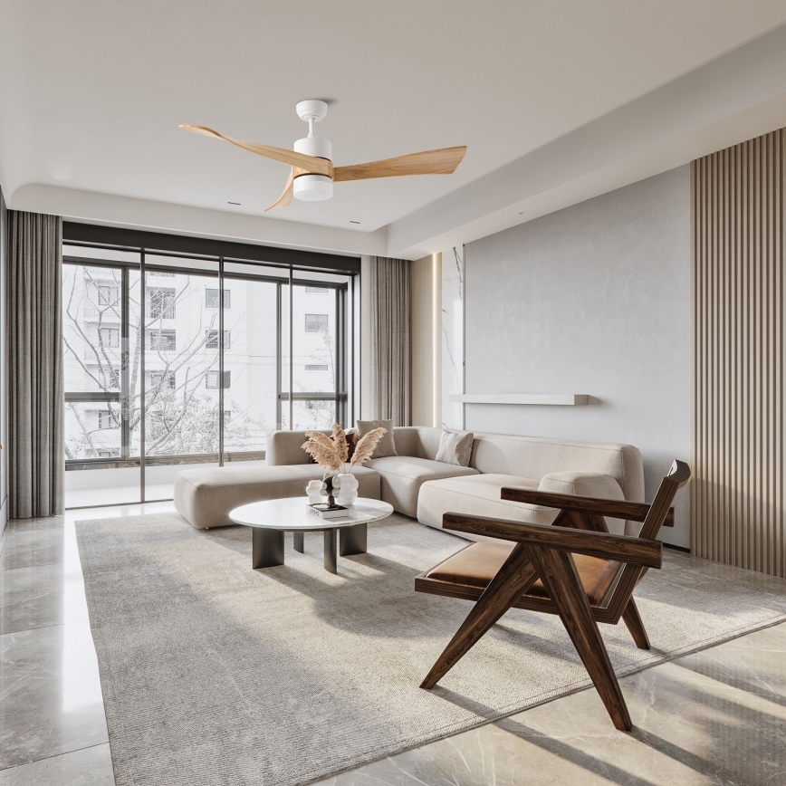 ZEVENTI - Ventilatore da soffitto LED NATURITO LED/18W/230V 3000/4000/6000K Wi-Fi Tuya bianco/rovere + telecomando