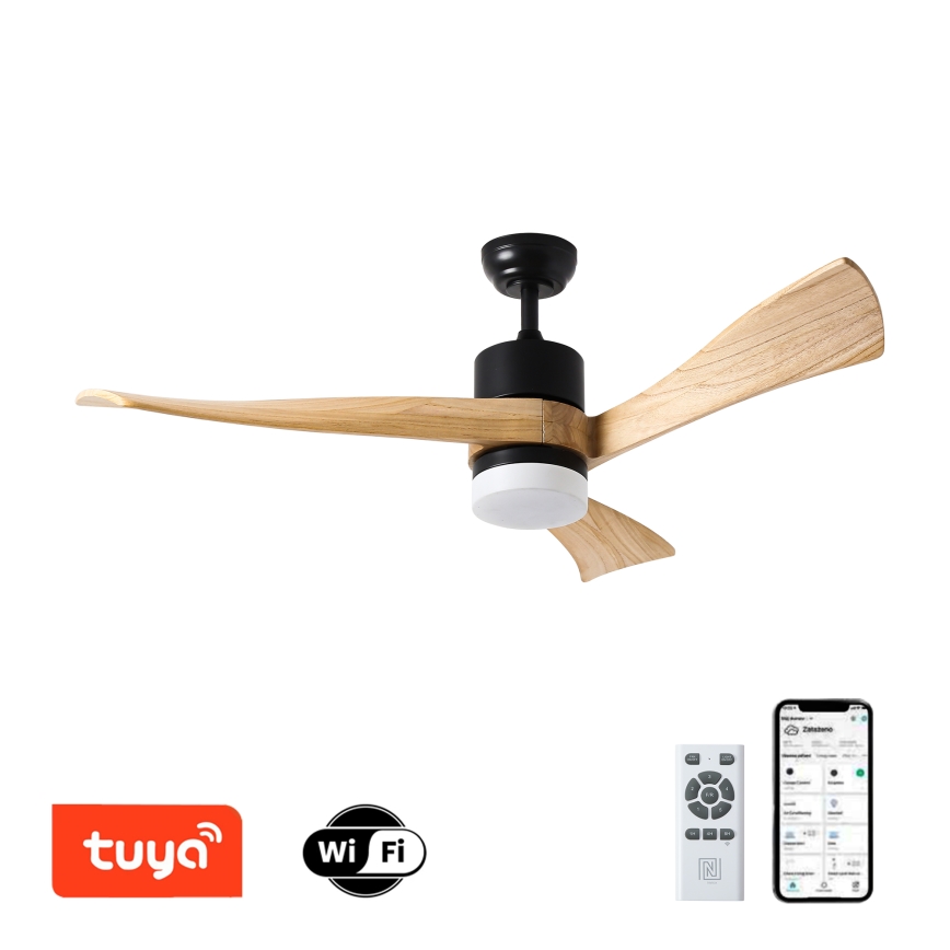 ZEVENTI - Ventilatore da soffitto LED NATURITO LED/18W/230V 3000/4000/6000K Wi-Fi Tuya nero/rovere + telecomando