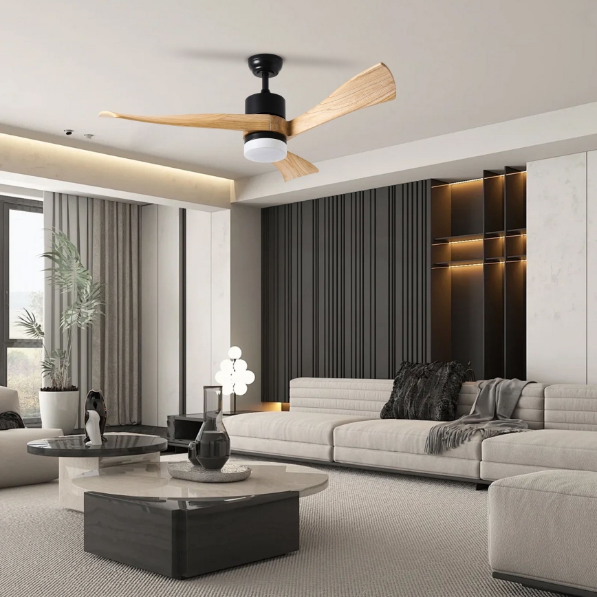 ZEVENTI - Ventilatore da soffitto LED NATURITO LED/18W/230V 3000/4000/6000K Wi-Fi Tuya nero/rovere + telecomando