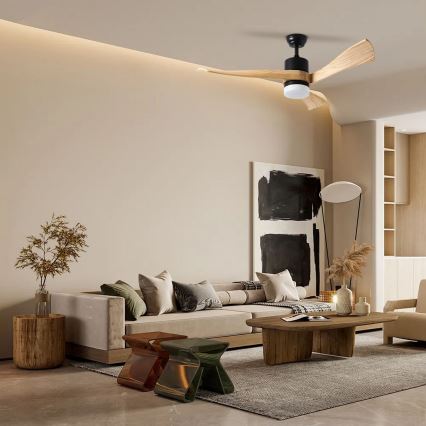 ZEVENTI - Ventilatore da soffitto LED NATURITO LED/18W/230V 3000/4000/6000K Wi-Fi Tuya nero/rovere + telecomando