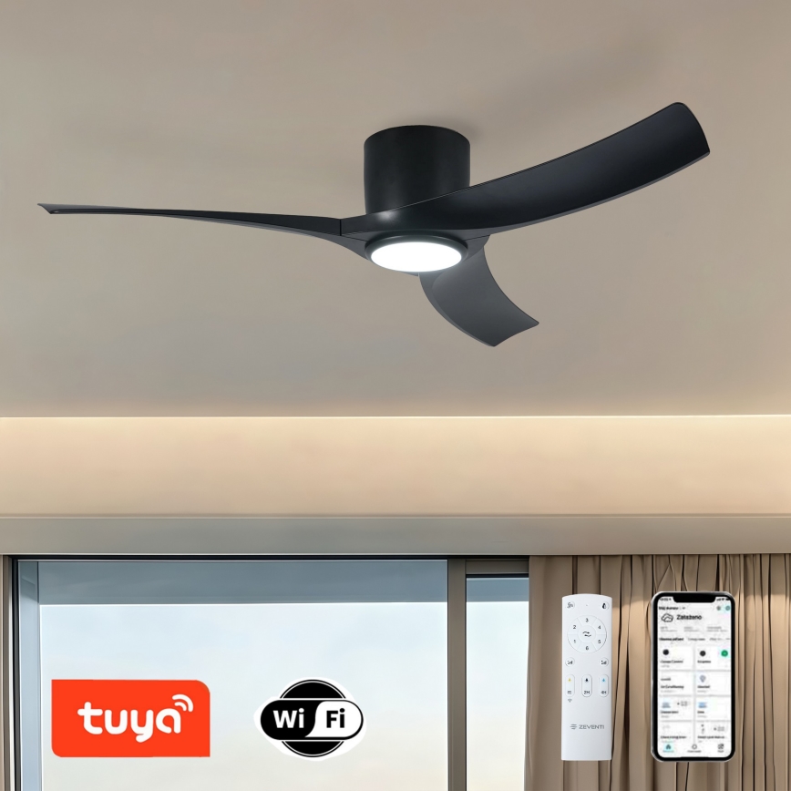 ZEVENTI - Ventilatore da soffitto LED dimmerabile ORBITO LED/24W/230V 3000/4000/6000K Wi-Fi Tuya nero + telecomando