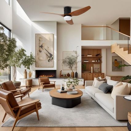 ZEVENTI - Ventilatore da soffitto LED PADUA 18W 230V 3000/4000/6000K Wi‑Fi Tuya nero/marrone + telecomando