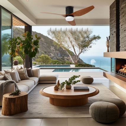 ZEVENTI - Ventilatore da soffitto LED PADUA 18W 230V 3000/4000/6000K Wi‑Fi Tuya nero/marrone + telecomando