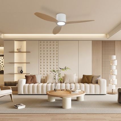ZEVENTI - Ventilatore da soffitto dimmerabile VENTORA LED/24W/230V 3000/4000/6000K Wi-Fi Tuya bianco/rovere + telecomando