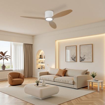 ZEVENTI - Ventilatore da soffitto dimmerabile VENTORA LED/24W/230V 3000/4000/6000K Wi-Fi Tuya bianco/rovere + telecomando