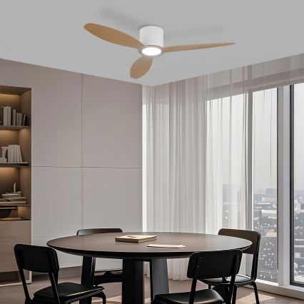 ZEVENTI - Ventilatore da soffitto dimmerabile VENTORA LED/24W/230V 3000/4000/6000K Wi-Fi Tuya bianco/rovere + telecomando